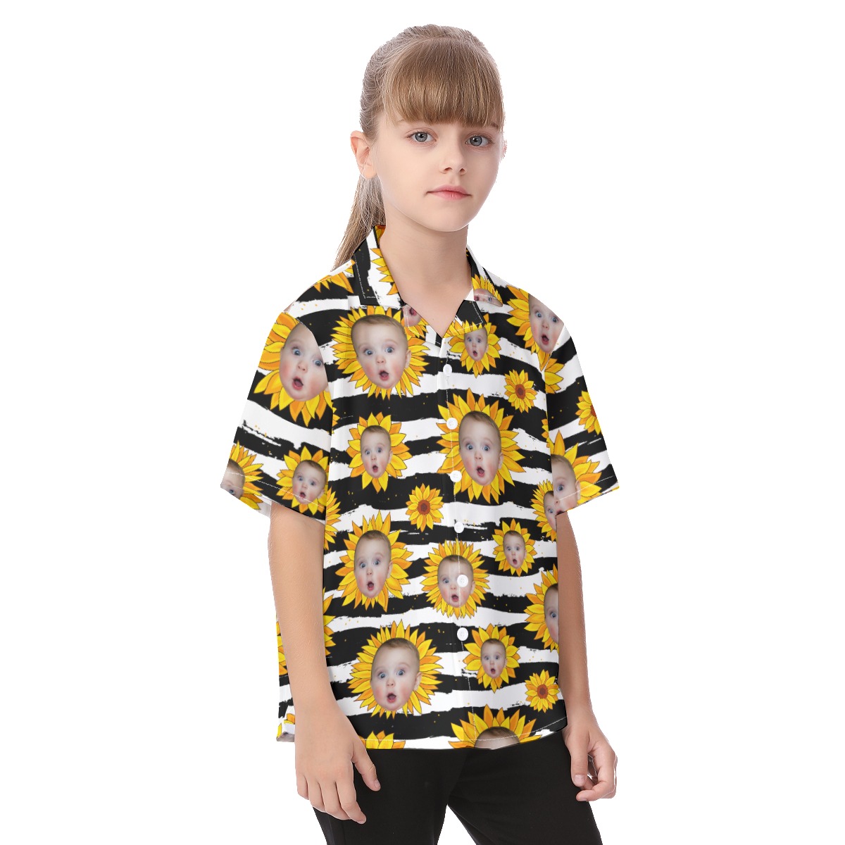 Funny Custom Face With Sunflowers Hawaiian Shirts For Kids