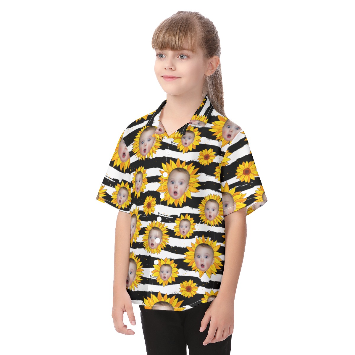 Funny Custom Face With Sunflowers Hawaiian Shirts For Kids