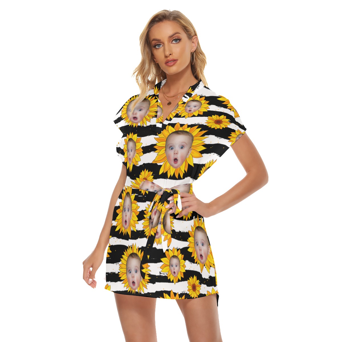 Funny Custom Sunflowers Hawaiian Dress With Face