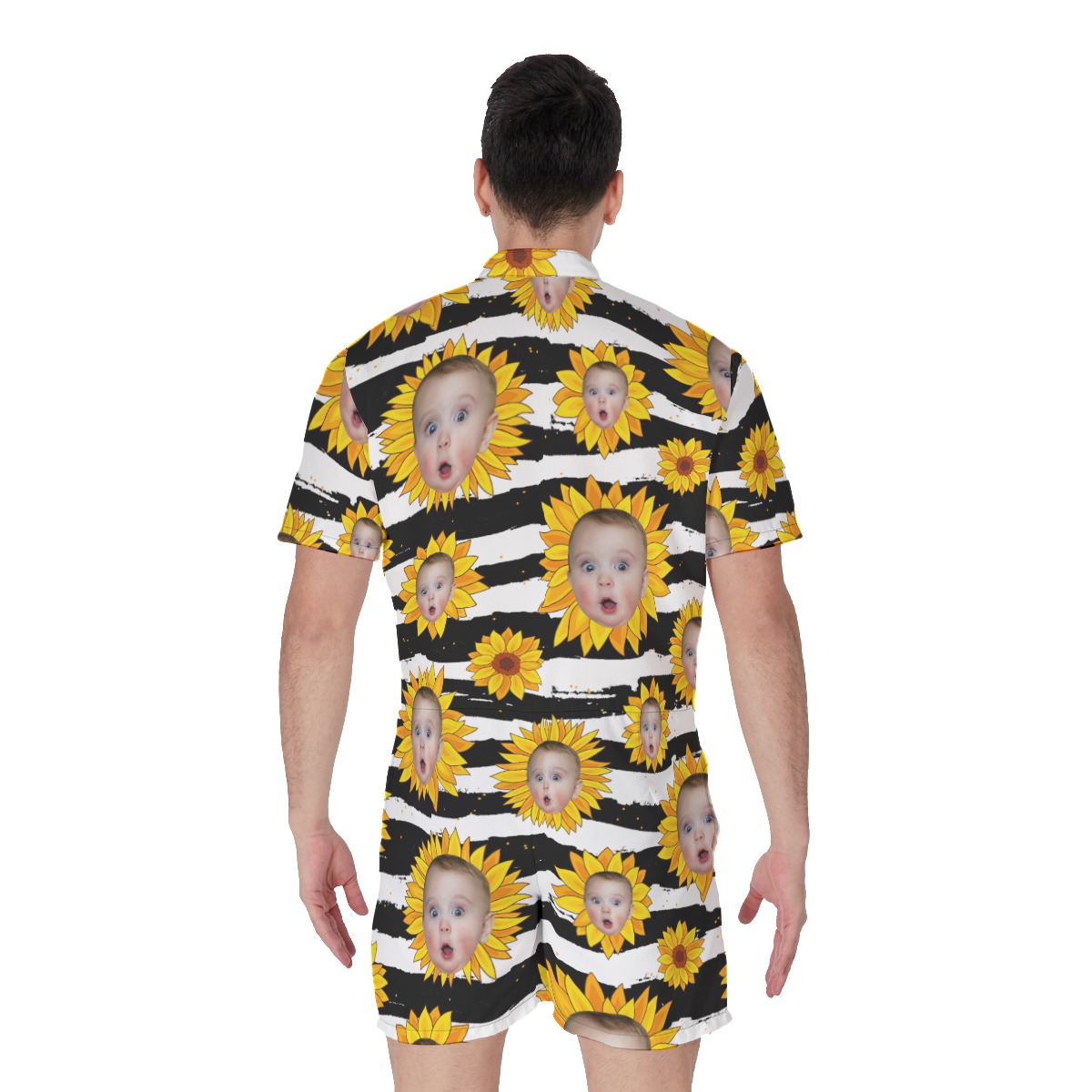 Sunflowers Custom Face Hawaiian Romper For Men