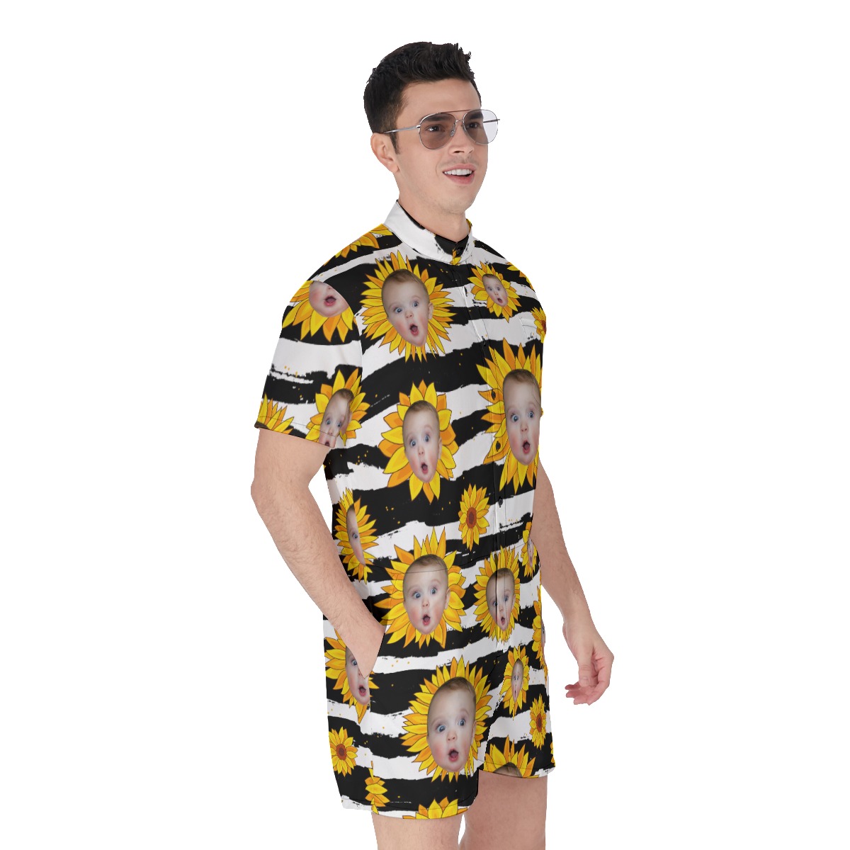 Sunflowers Custom Face Hawaiian Romper For Men