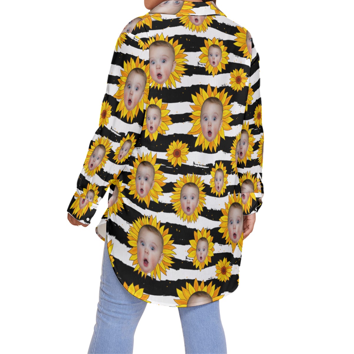 Custom Face Sunflowers Hawaiian Plus Size Shirt For Women