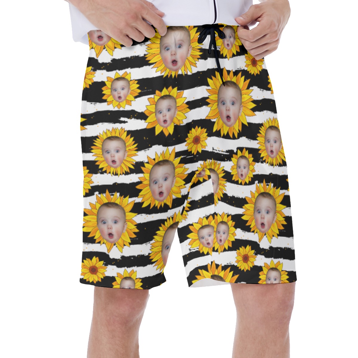 Custom Sunflowers Hawaiian Swim Trunks With Face
