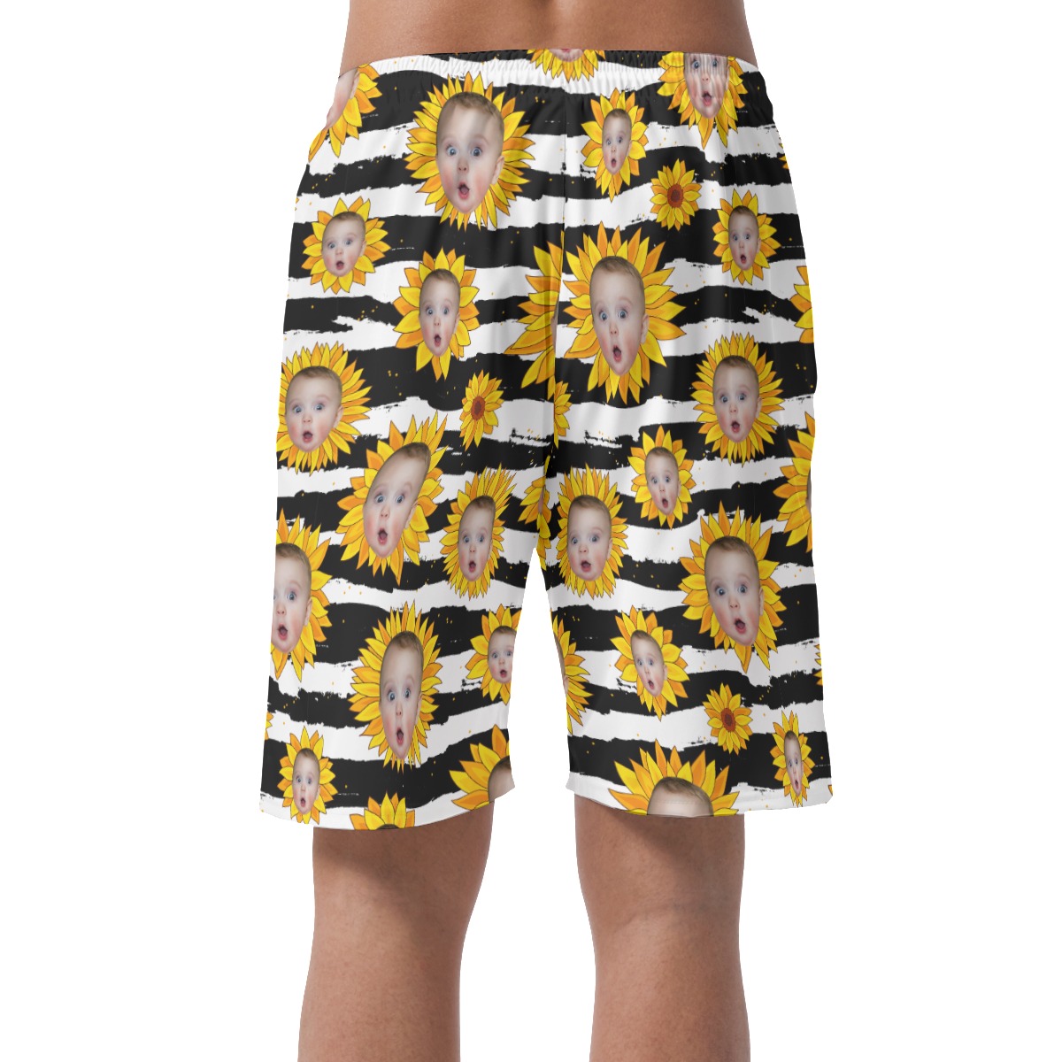 Funny Custom Face Sunflowers Hawaiian Beach Shorts For Men