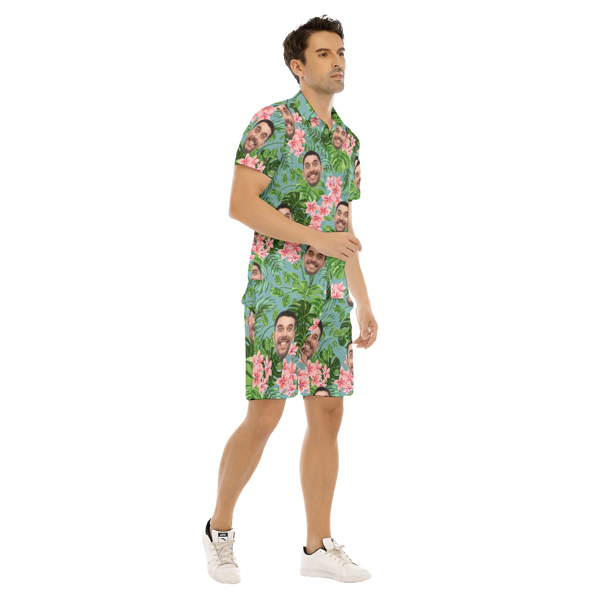 Floral Green Custom Face Hawaiian Outfits For Men