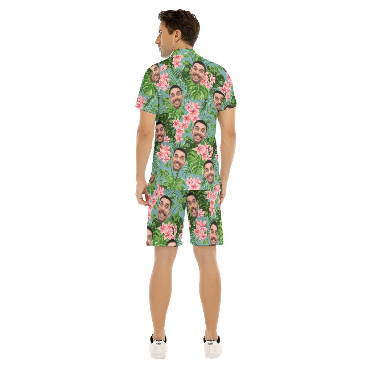 Floral Green Custom Face Hawaiian Outfits For Men