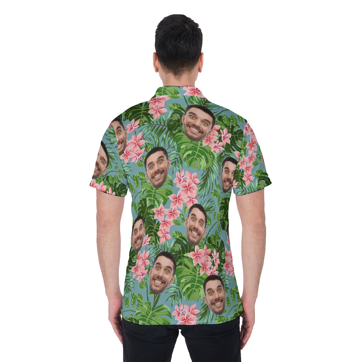 Green Tropical Custom Face Hawaiian Polo Shirt For Men