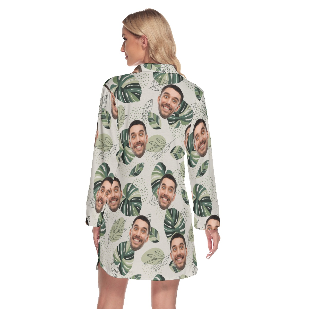 Custom Face Hawaiian Lapel Shirt Dress Long Sleeve For Summer