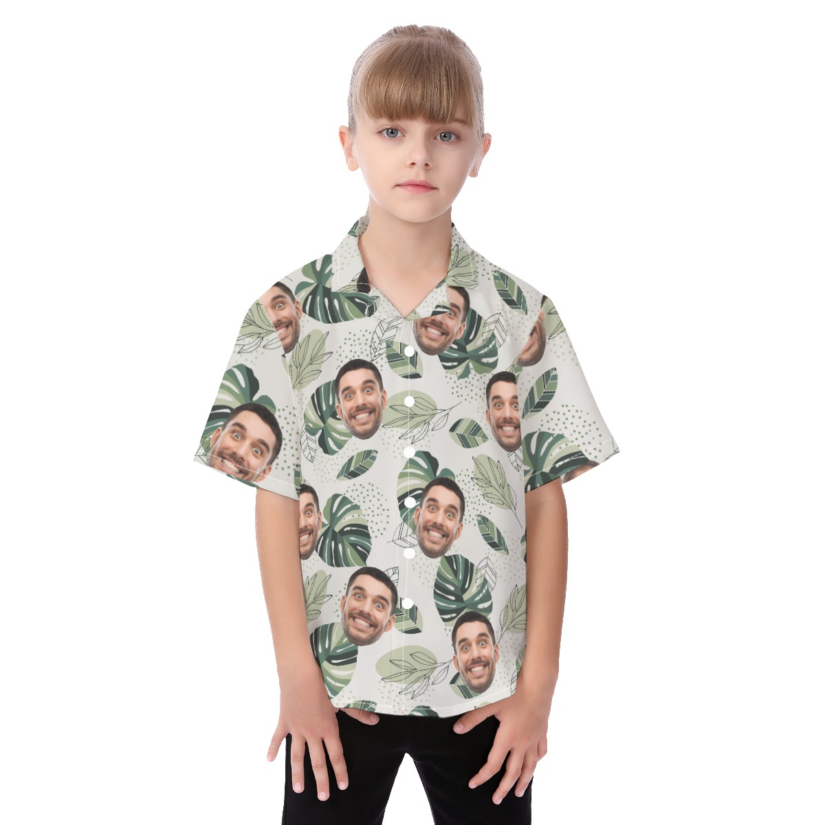 Custom Face Hawaiian Button Up Shirt For Kids - variant image 1