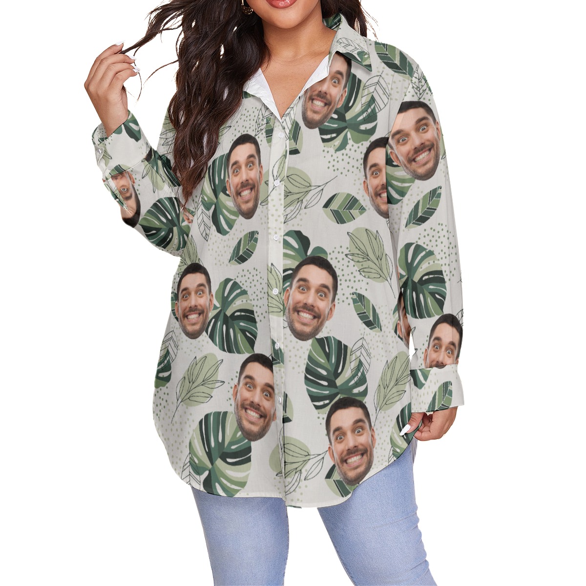 Tropical Custom Face Women's Plus Size Hawaiian Shirt - variant image 1