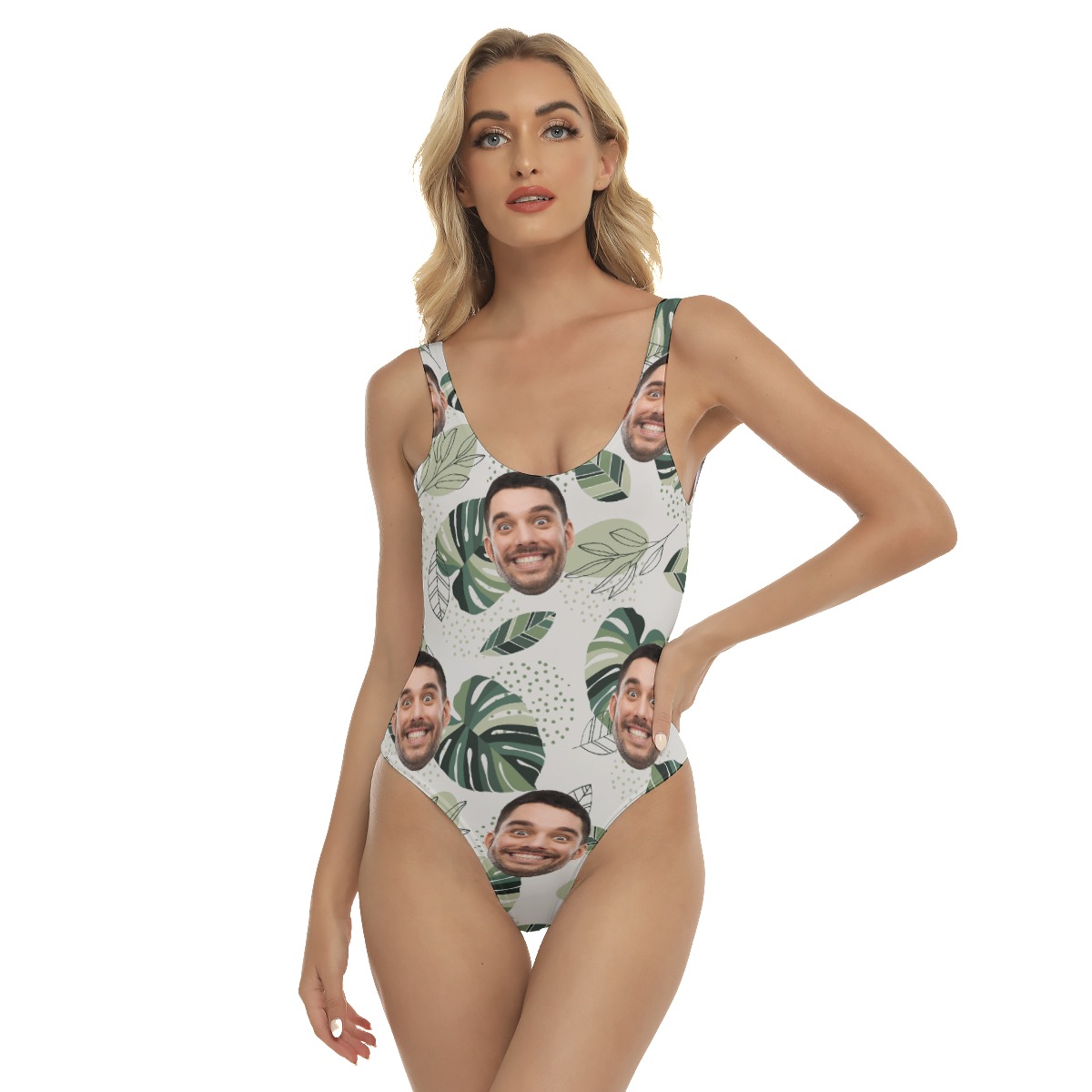 Women's Funny Custom Face Swimsuit Tropical Pattern - variant image 1