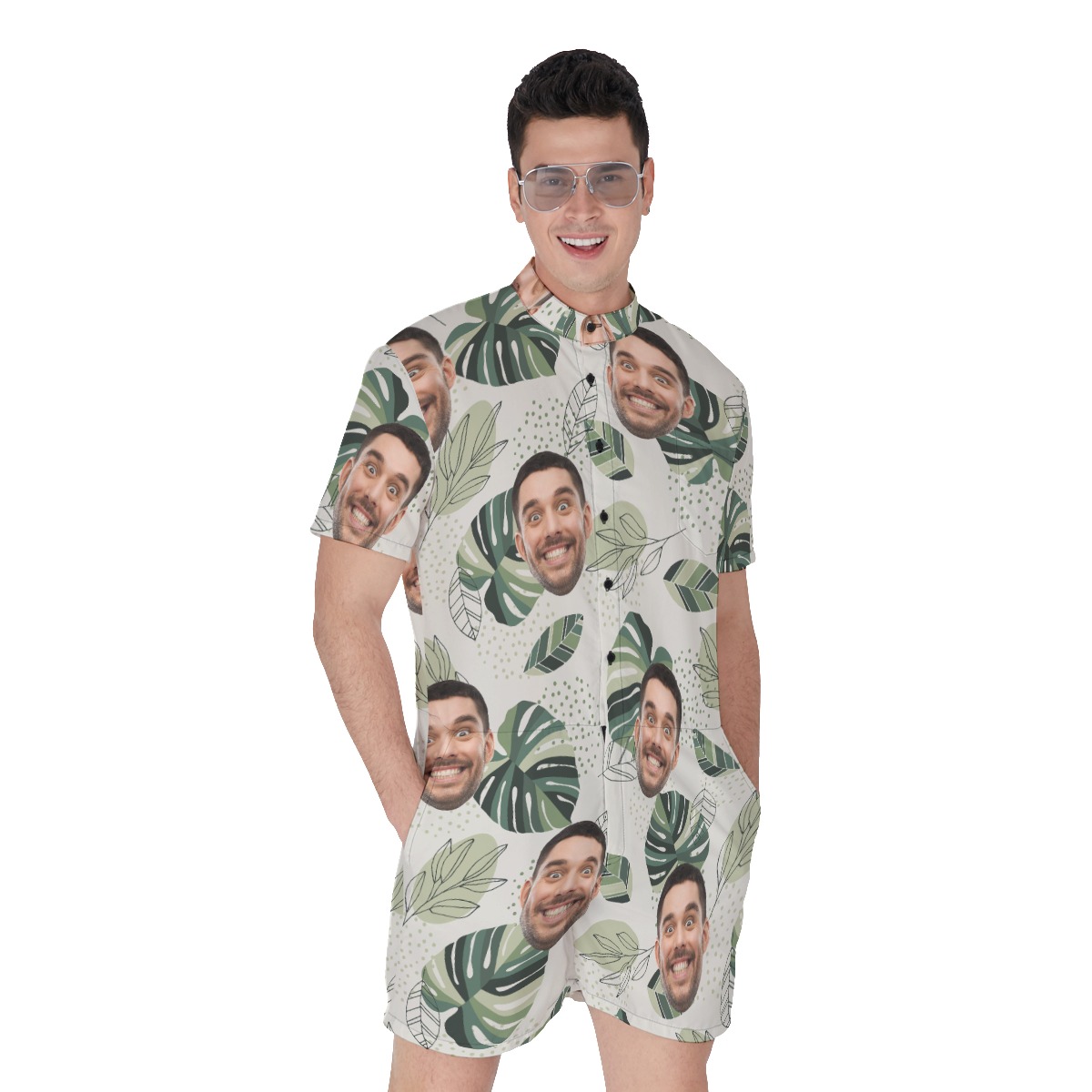 Personalized Men's Tropical Romper With Faces - variant image 1