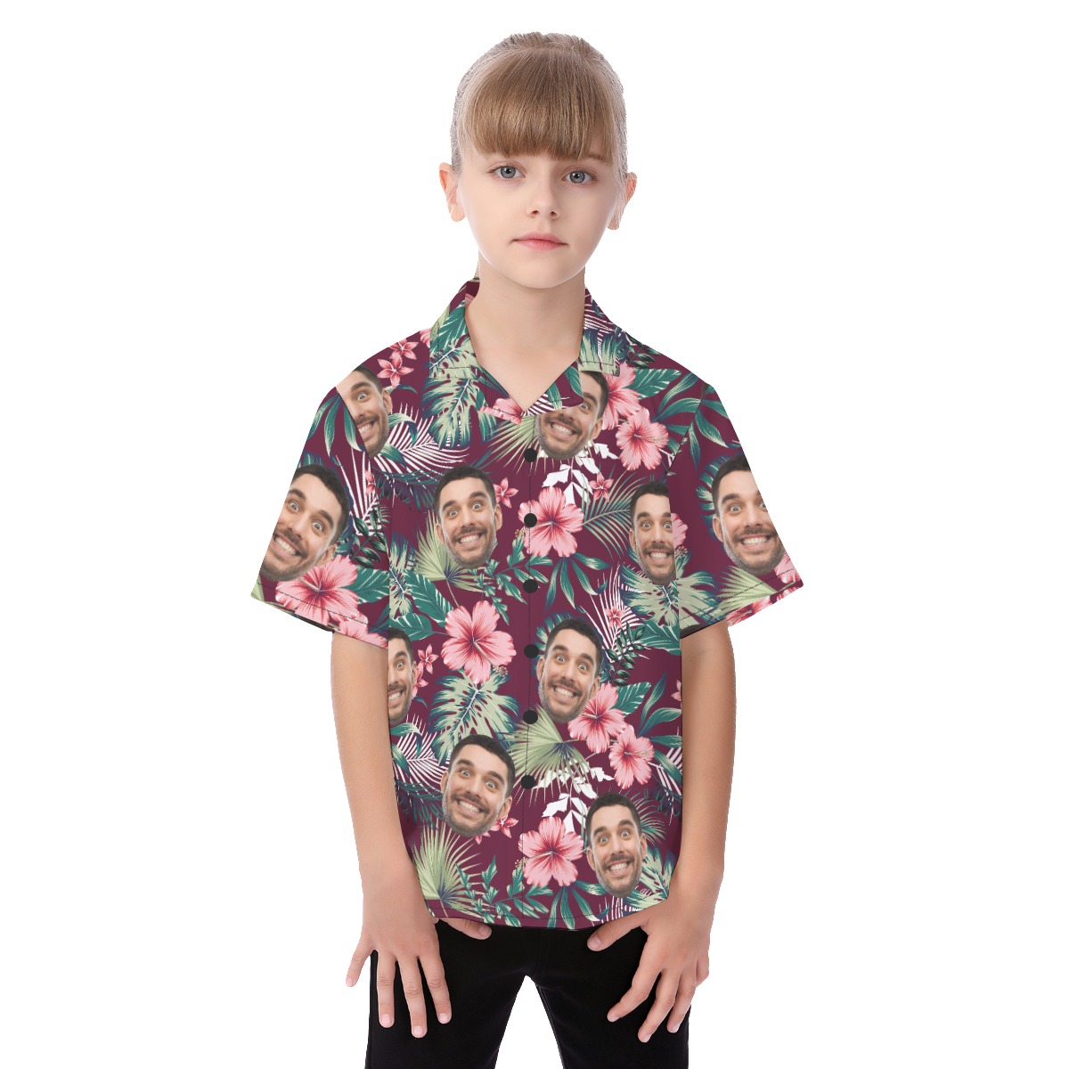 Kid's Red Hawaiian Shirt With Custom Faces - variant image 1
