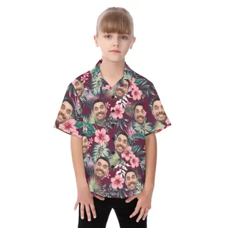 Kid's Red Hawaiian Shirt With Custom Faces