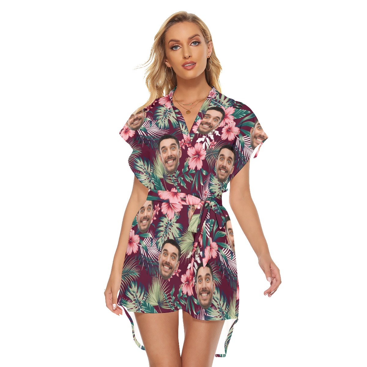 Red Tropical Hawaiian Print Dresses With Custom Face - variant image 1