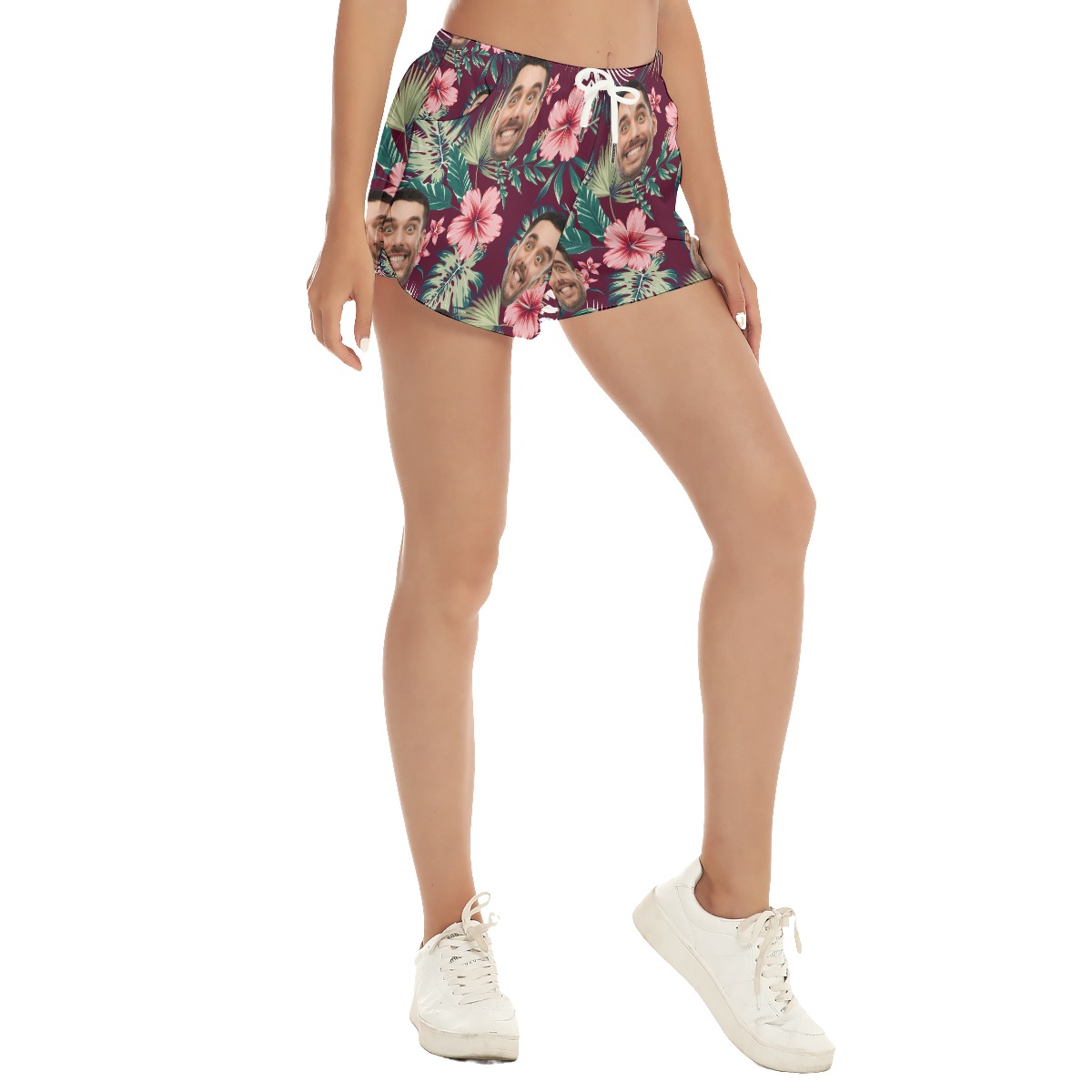 Custom Face Red Hawaiian Beach Shorts For Women - variant image 1
