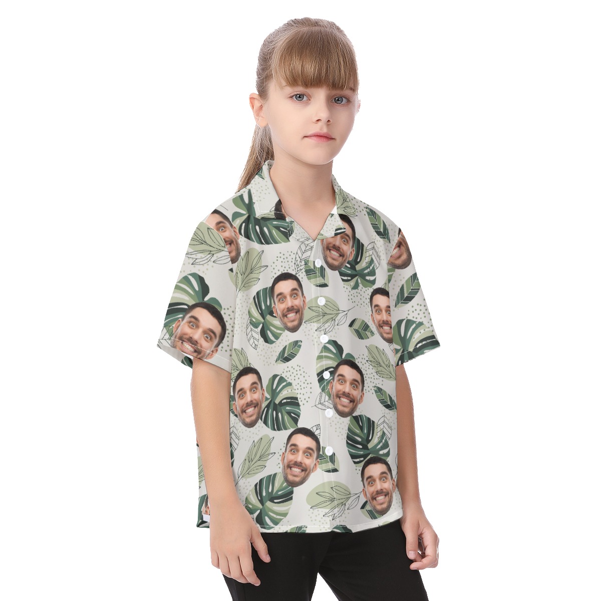 Custom Face Hawaiian Button Up Shirt For Kids