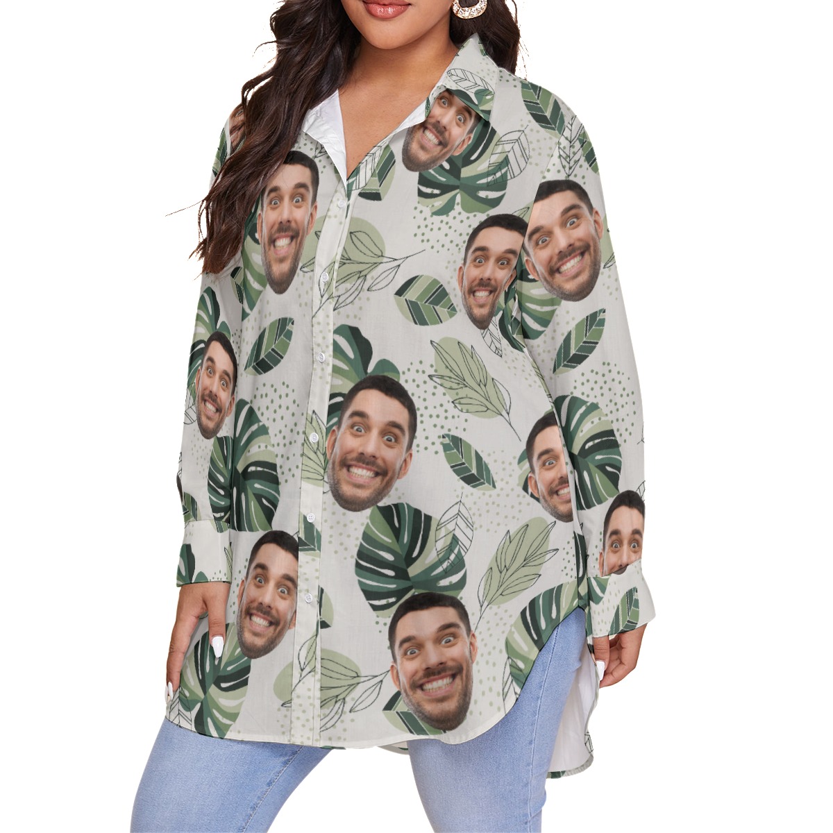 Tropical Custom Face Women's Plus Size Hawaiian Shirt
