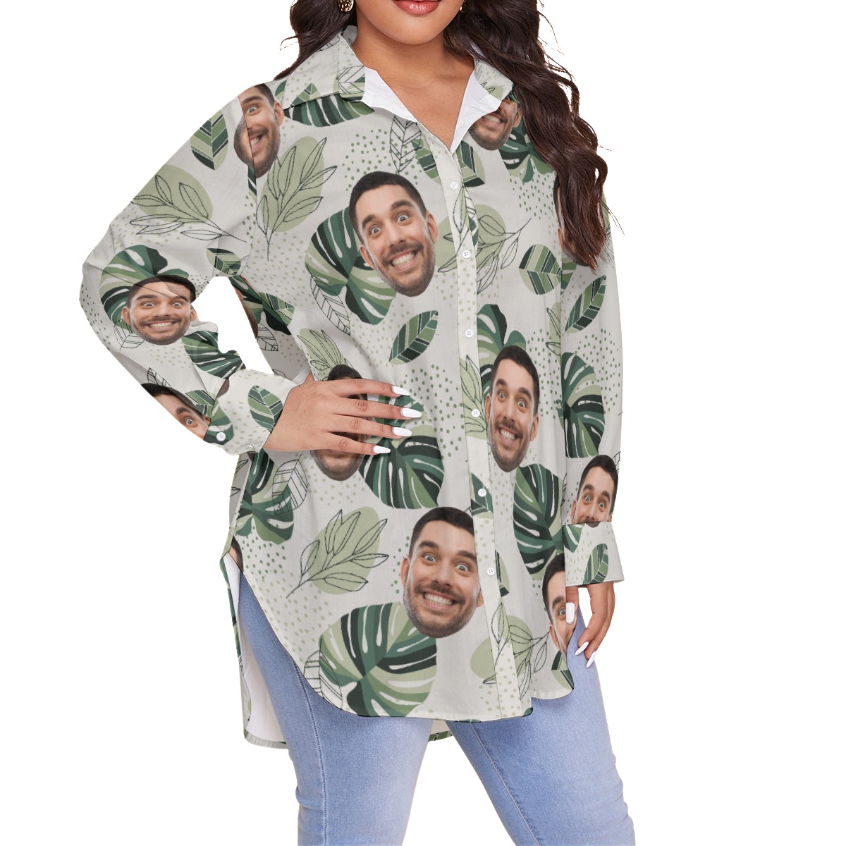 Tropical Custom Face Women's Plus Size Hawaiian Shirt
