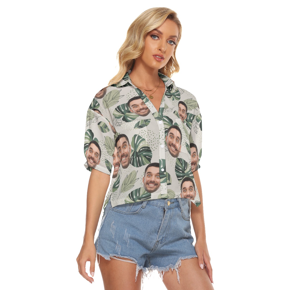 Personalized Face Hawaiian Cropped Shirt For Women