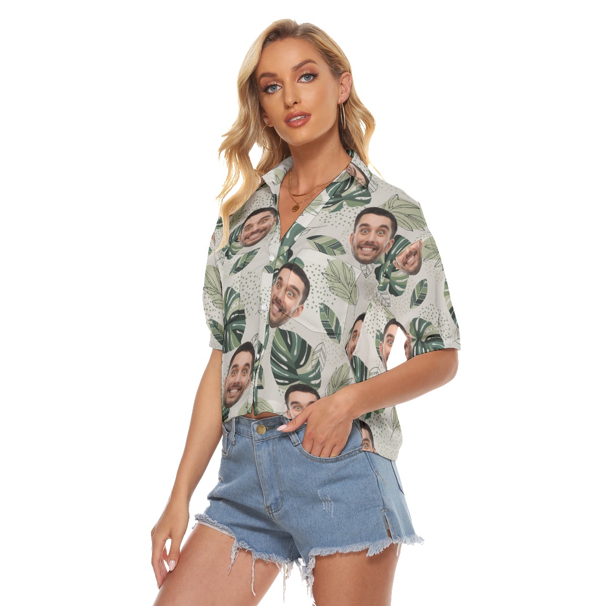 Personalized Face Hawaiian Cropped Shirt For Women