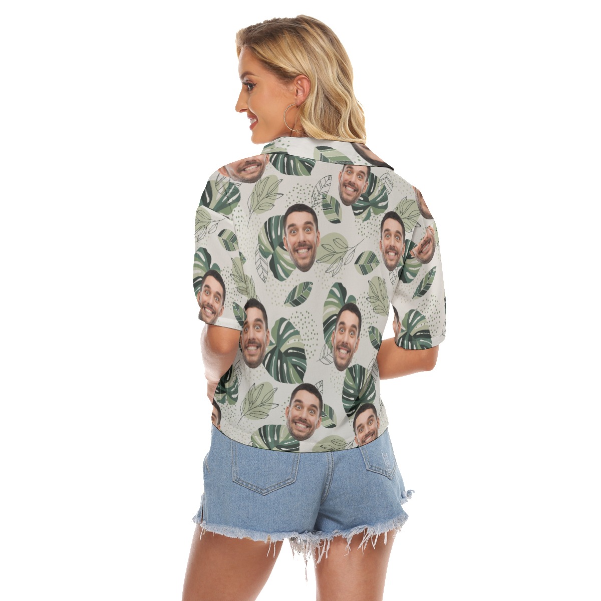 Personalized Face Hawaiian Cropped Shirt For Women