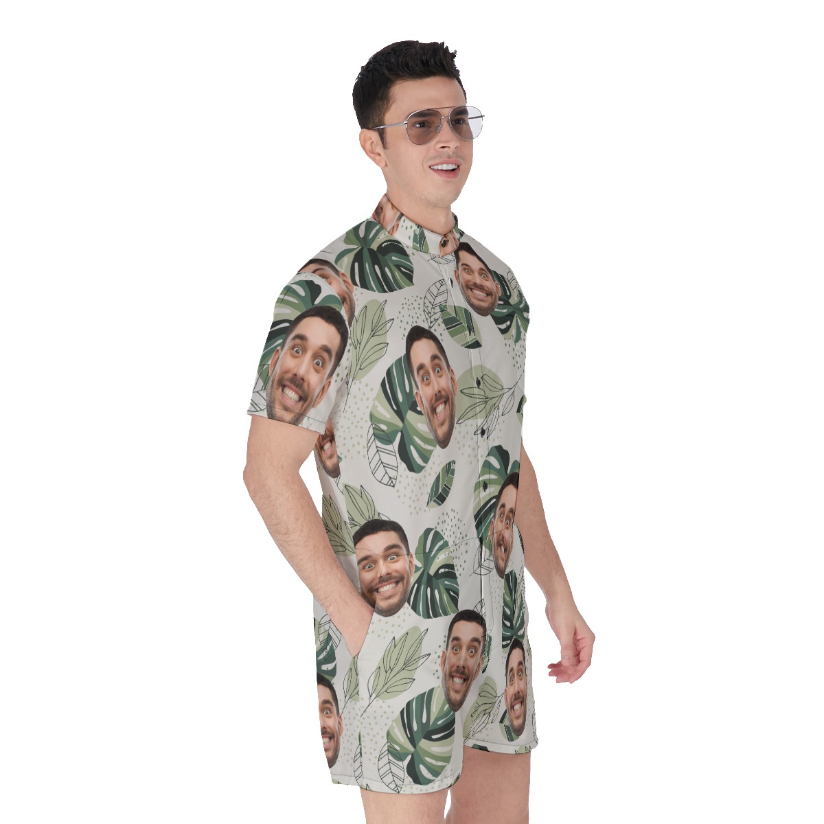 Personalized Men's Tropical Romper With Faces