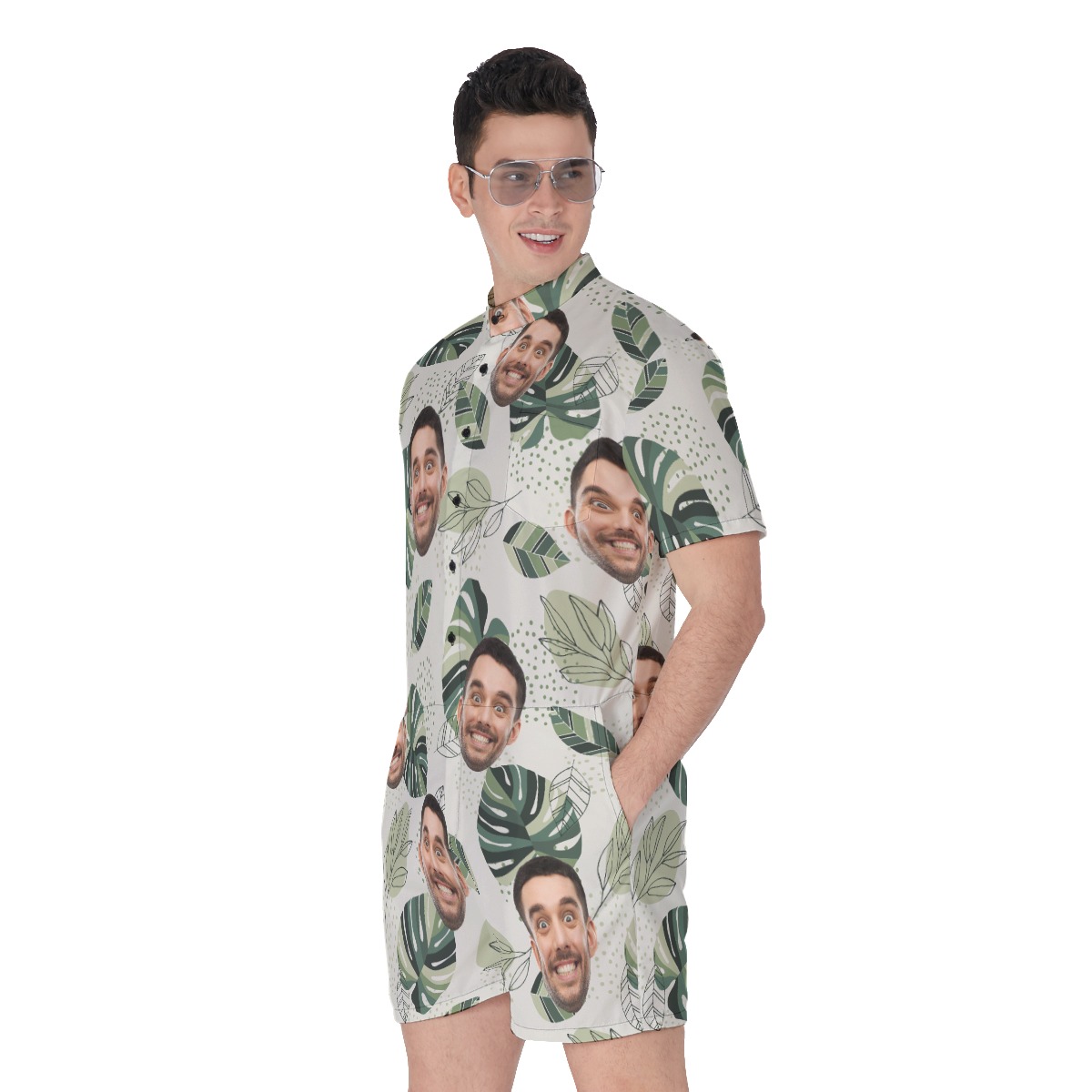 Personalized Men's Tropical Romper With Faces