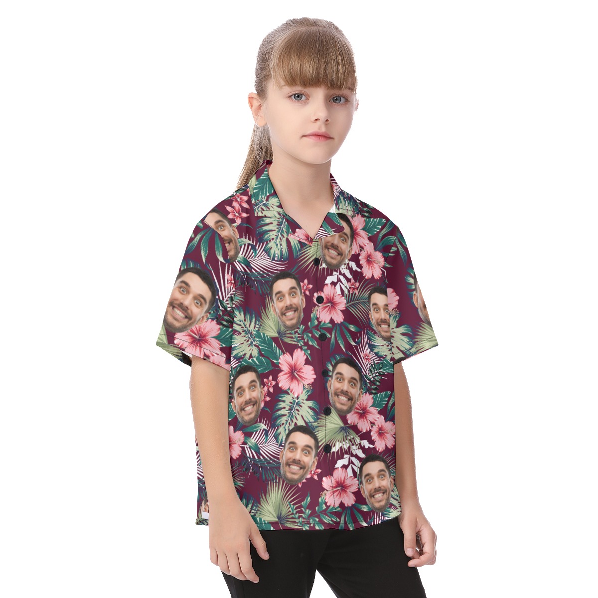 Kid's Red Hawaiian Shirt With Custom Faces