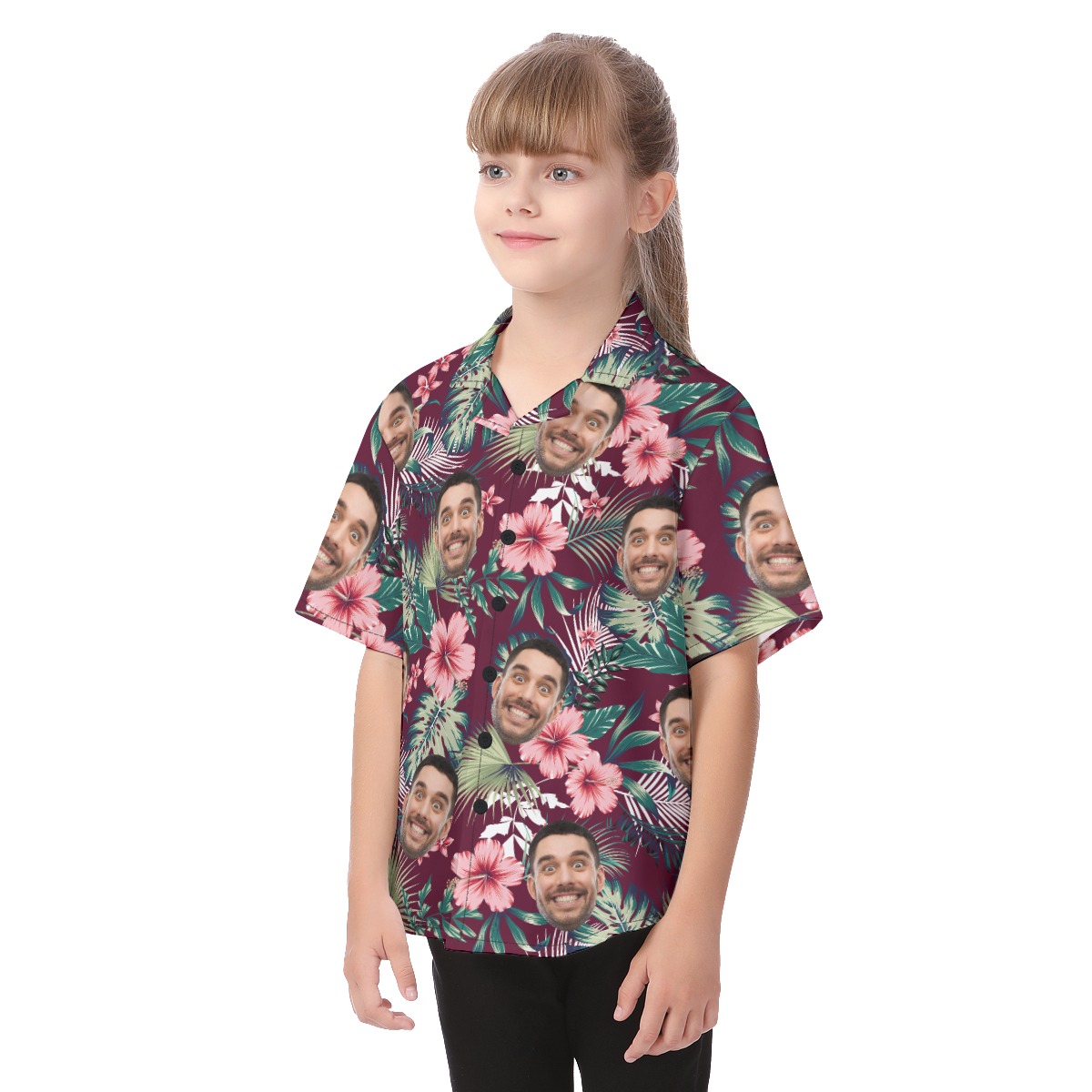 Kid's Red Hawaiian Shirt With Custom Faces