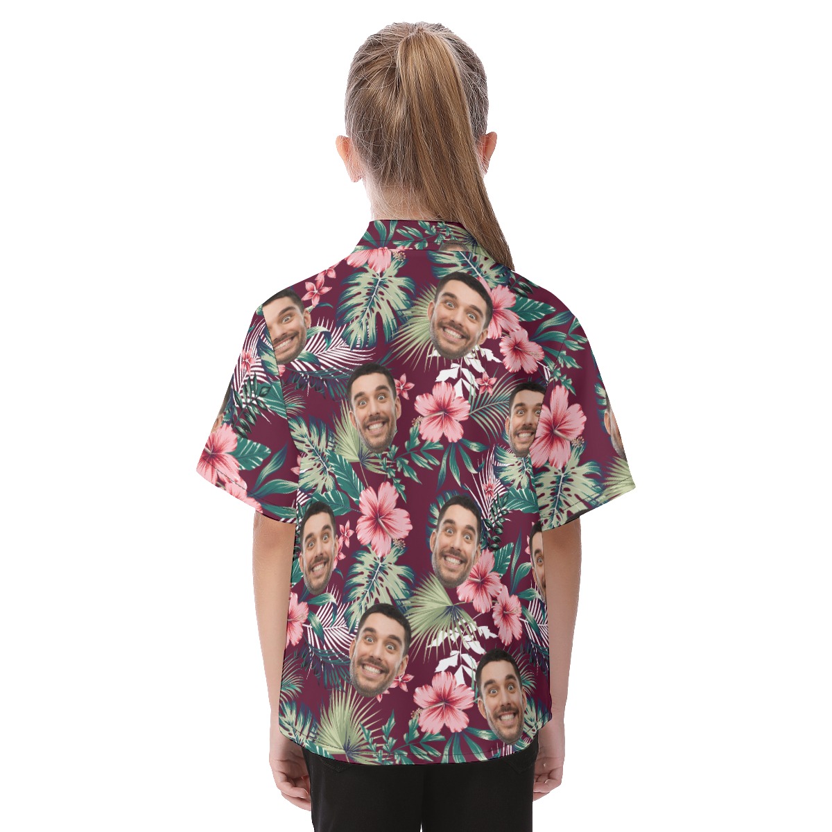 Kid's Red Hawaiian Shirt With Custom Faces