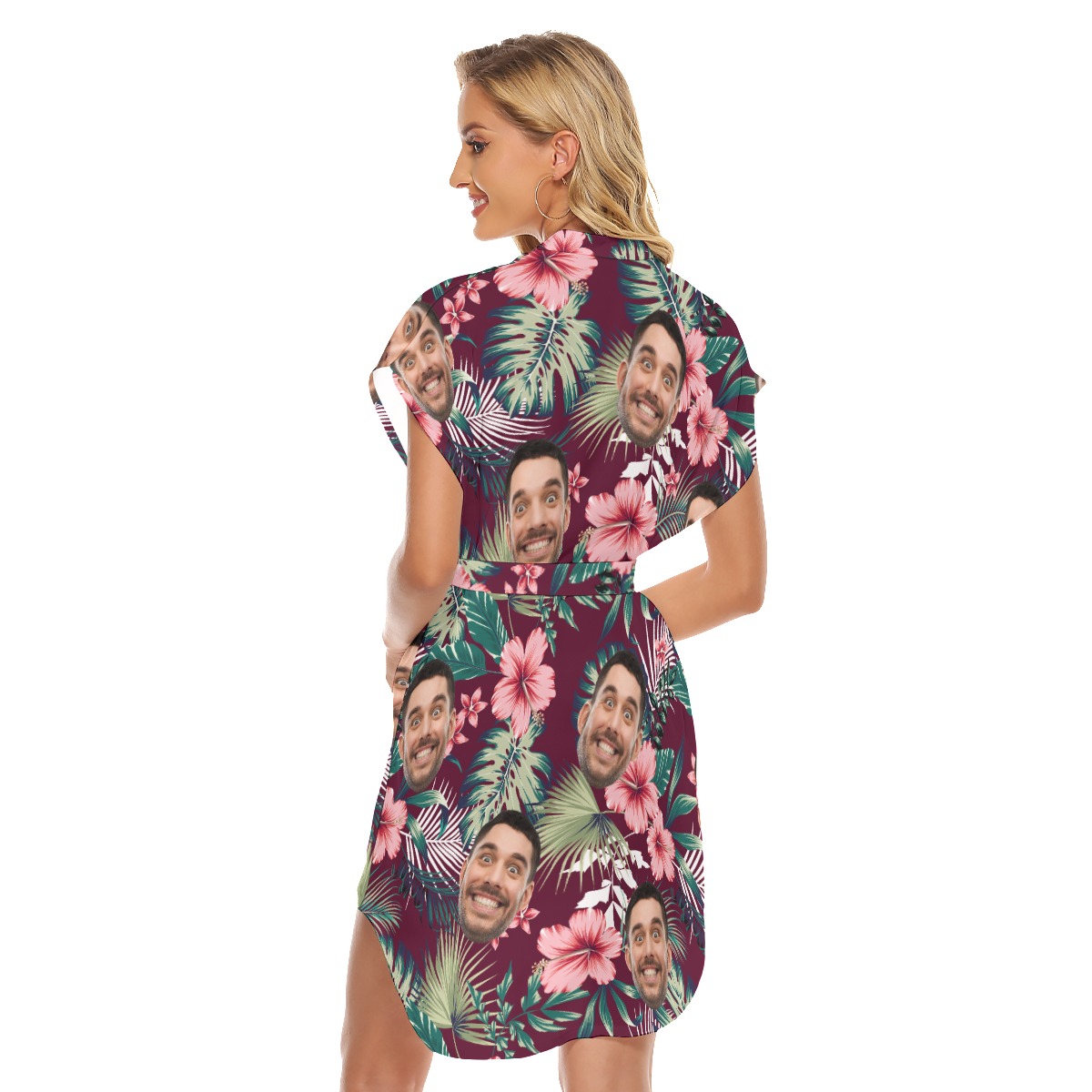 Red Tropical Hawaiian Print Dresses With Custom Face