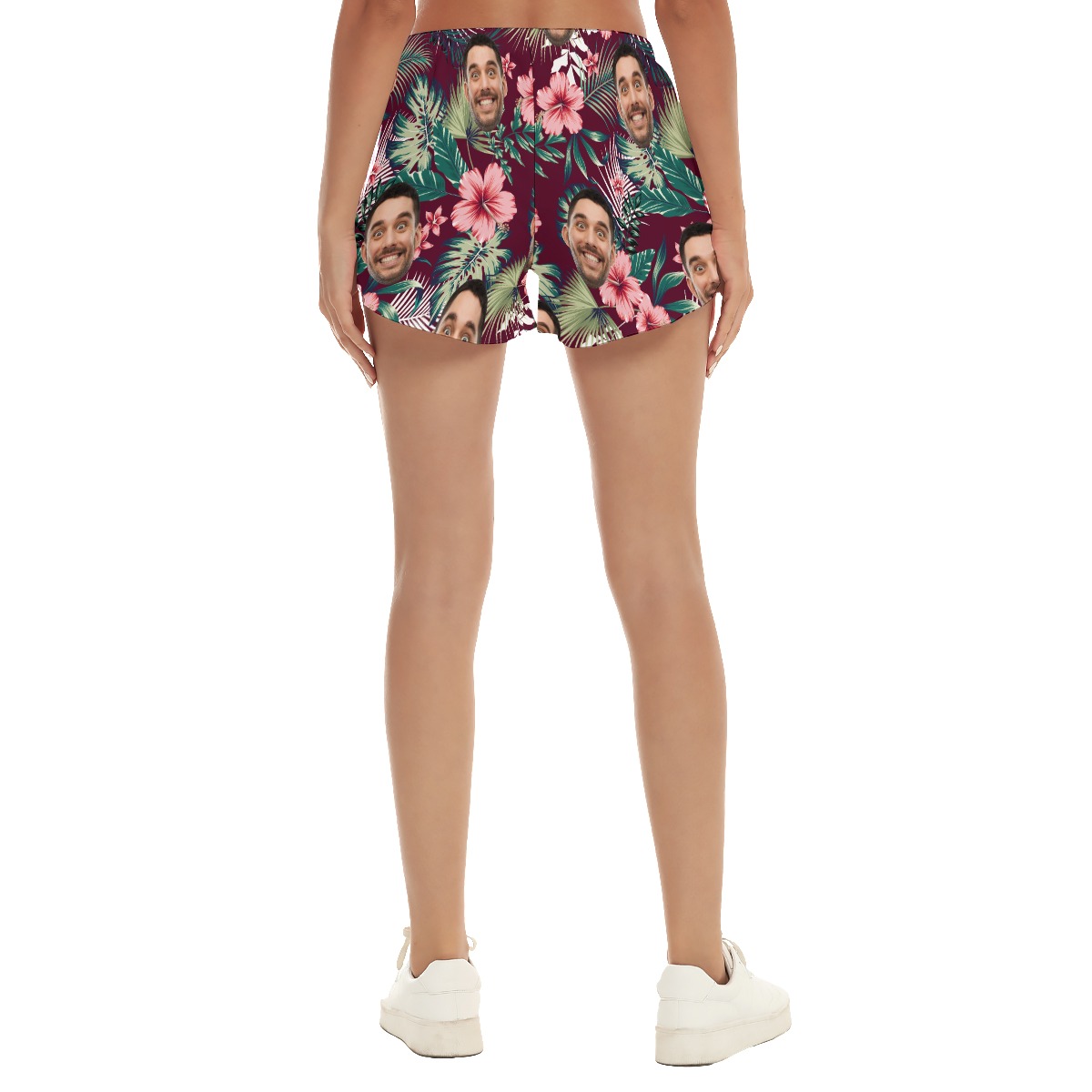 Custom Face Red Hawaiian Beach Shorts For Women