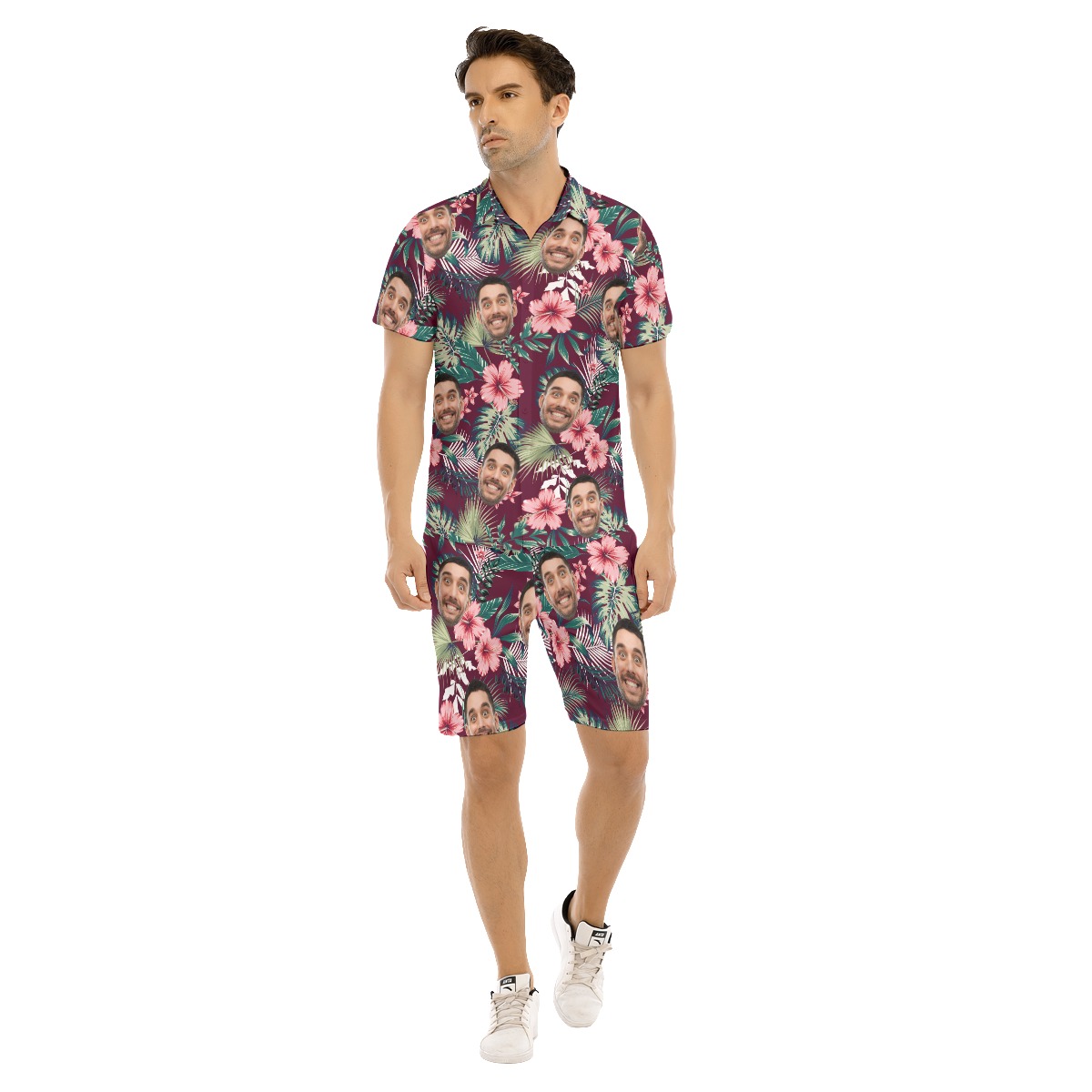 Men's Custom Face Red Hawaiian Shirt Set - variant image 1