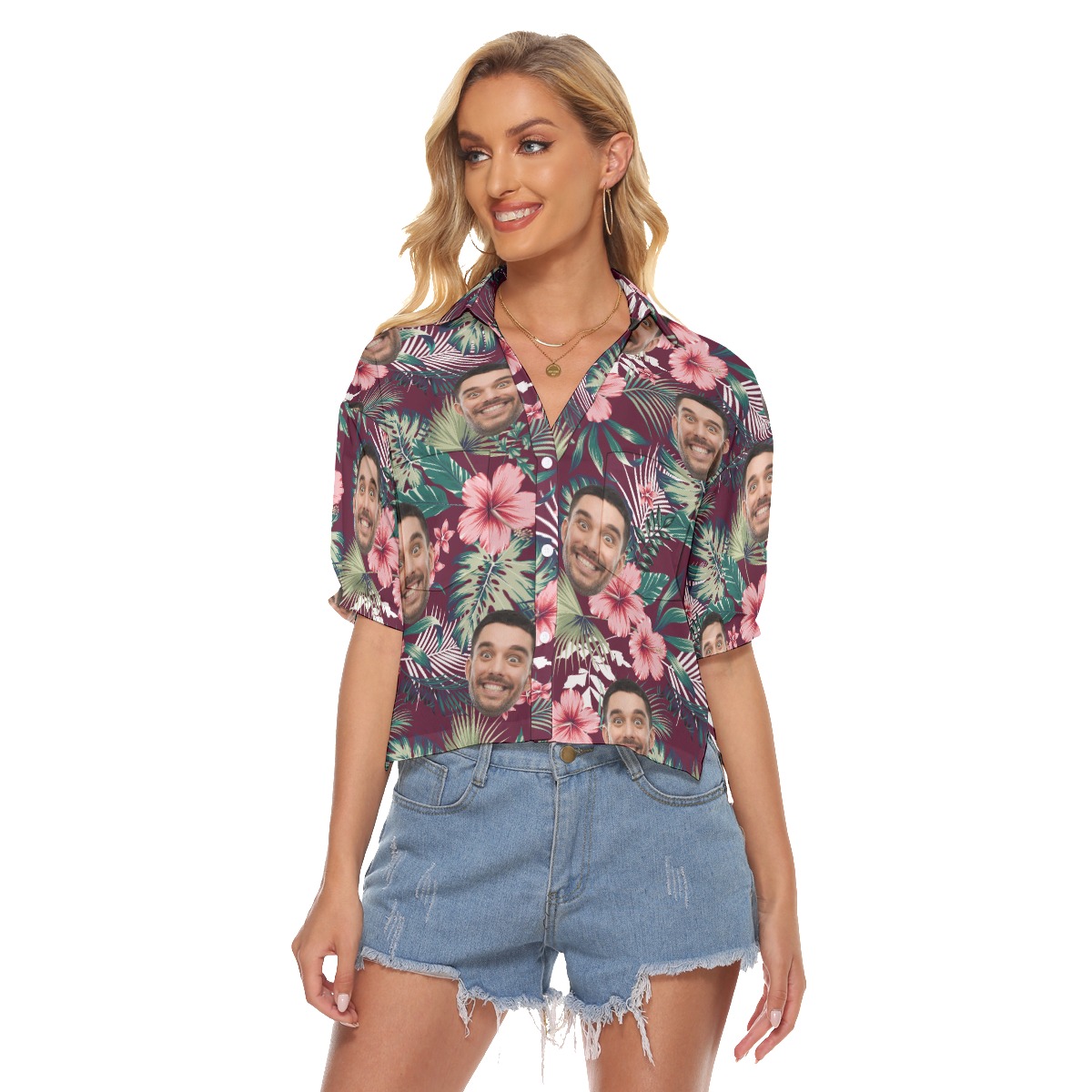 Women's Custom Face Cropped Hawaiian Shirt - variant image 1