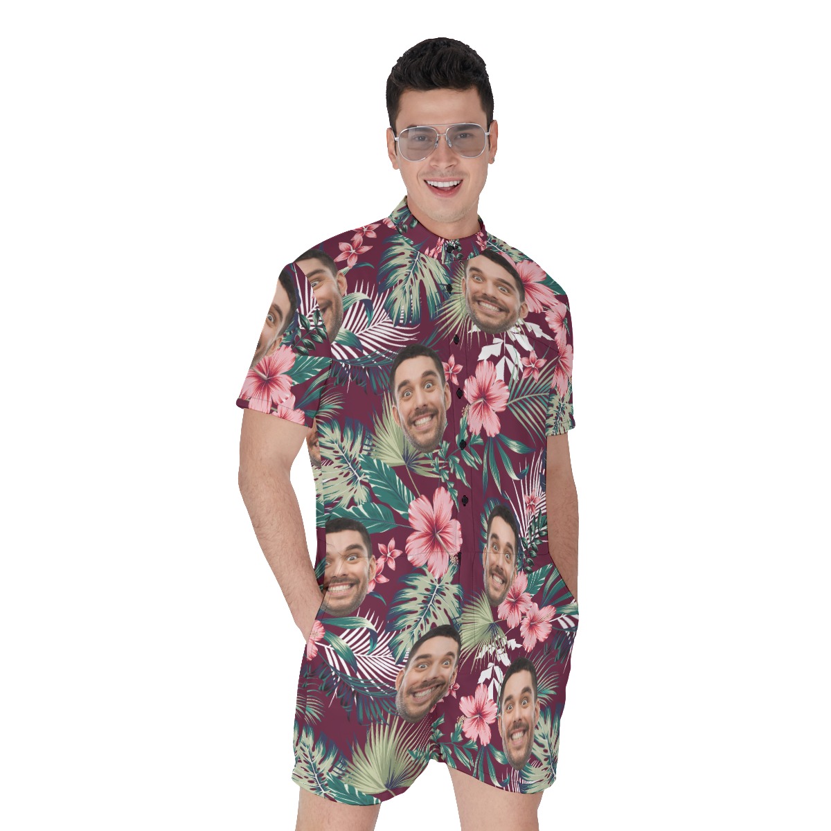 Men's Personalized Tropical Romper With Faces - variant image 1