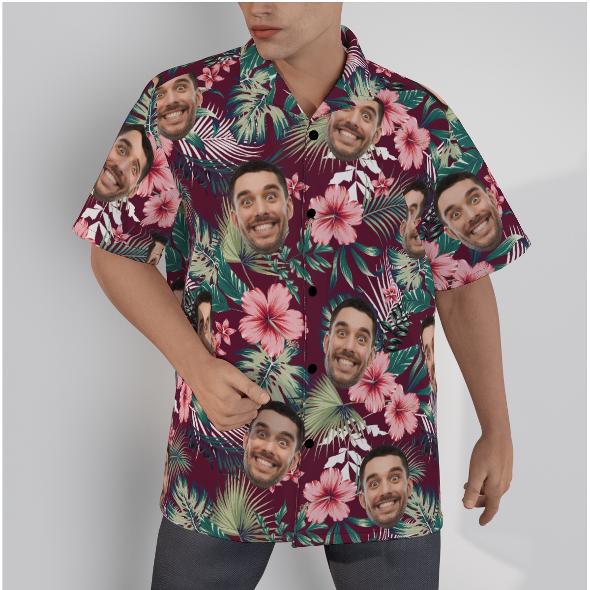 Men's Custom Red Hawaiian Shirt With Multiple Faces - variant image 1