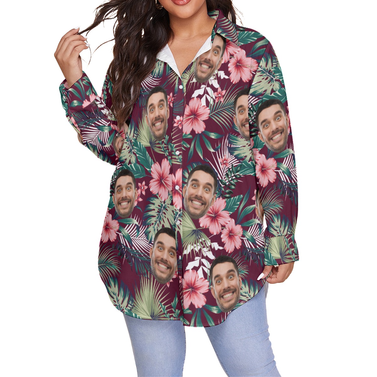 Custom Multiple Faces Hawaiian Shirt Plus Size For Women - variant image 1