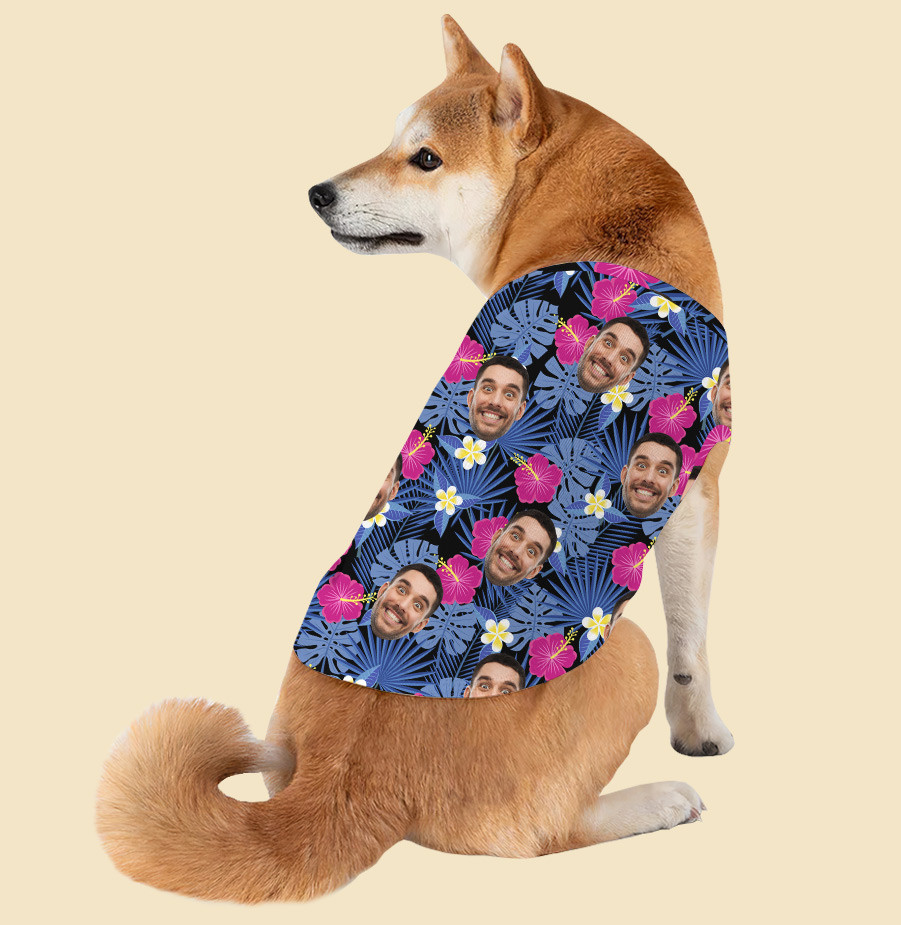 Purple Custom Face Hawaiian Dog Shirt - variant image 1
