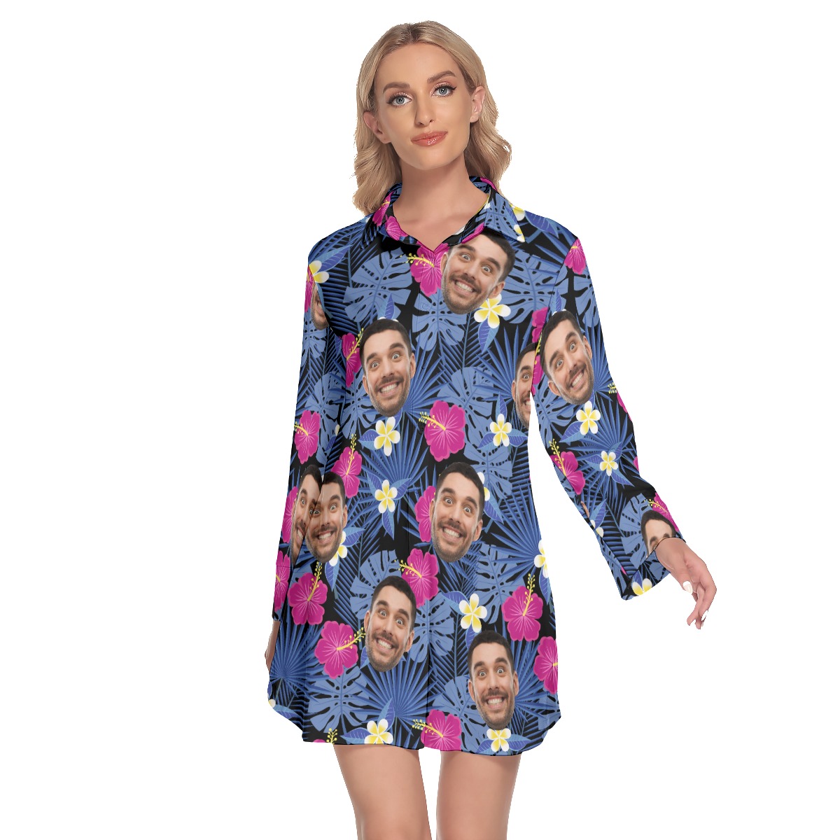 Personalized Purple Hawaiian Dress Lapel Shirt Dress For Girls - variant image 1