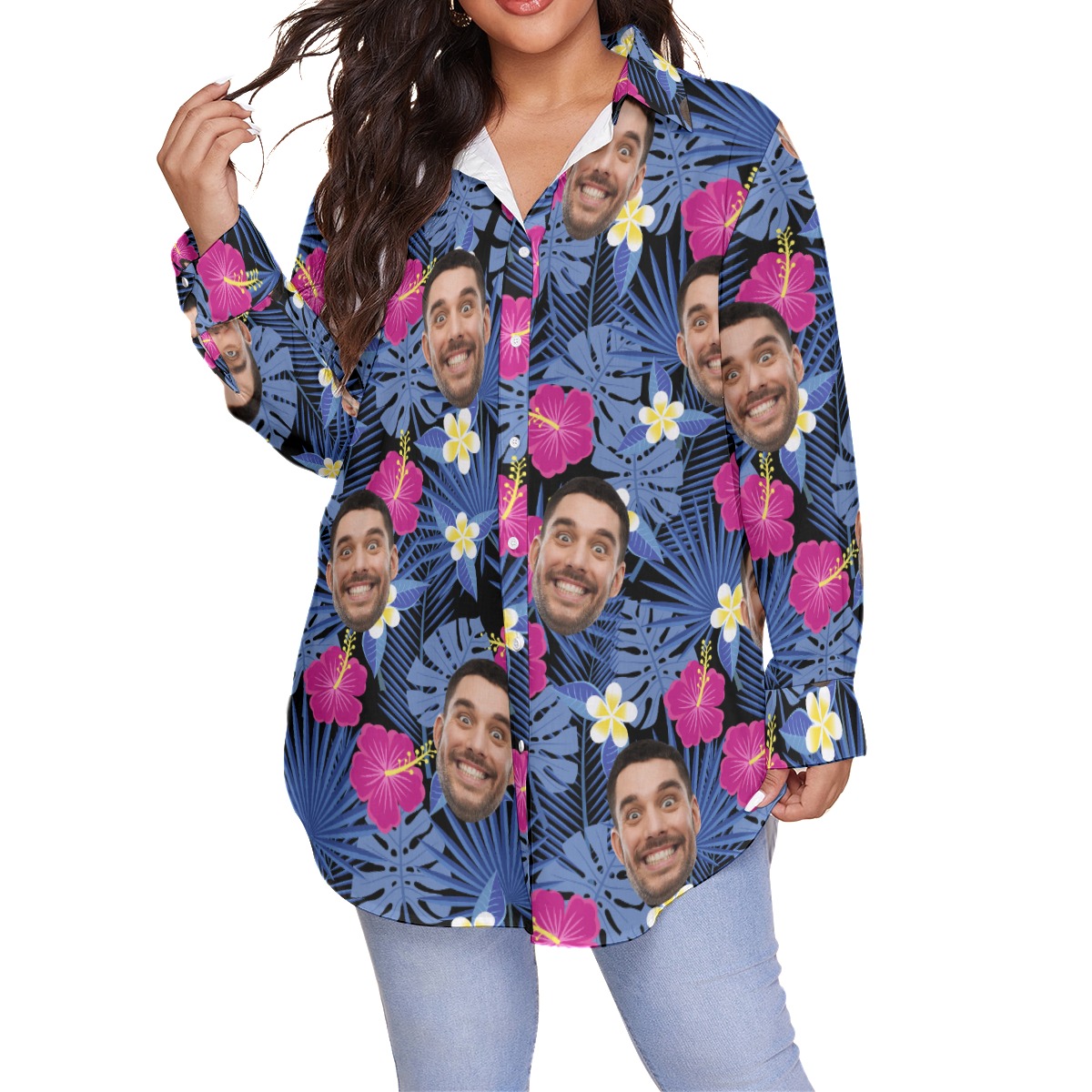 Women's Custom Face Hawaiian Plus Size Shirt - variant image 1