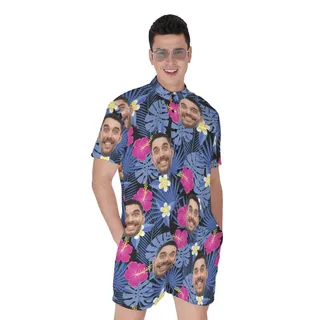 Men's Tropical Custom Face Romper Purple