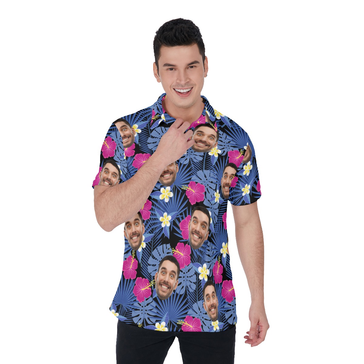 Custom Face Hawaiian Polo Shirt For Men - variant image 1