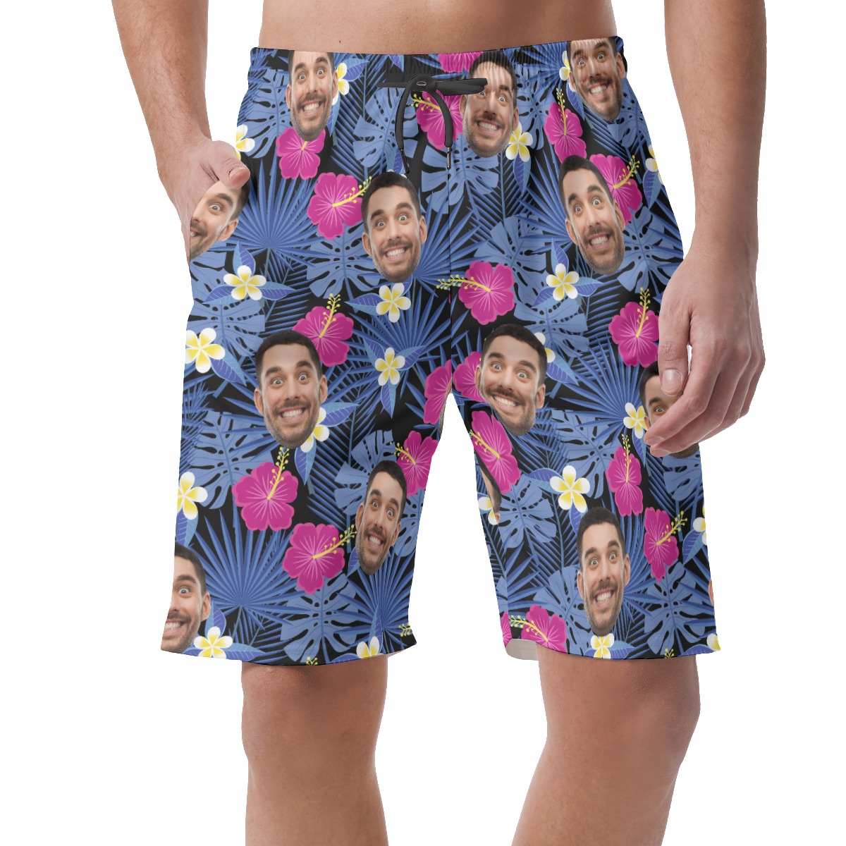 Men's Purple Hawaiian Beach Shorts With Custom Face - variant image 1