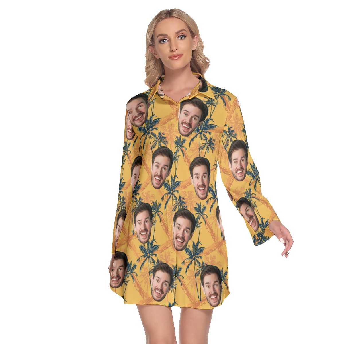 Custom Tropical Palm Tree Hawaiian Shirt Dress With Face - variant image 1