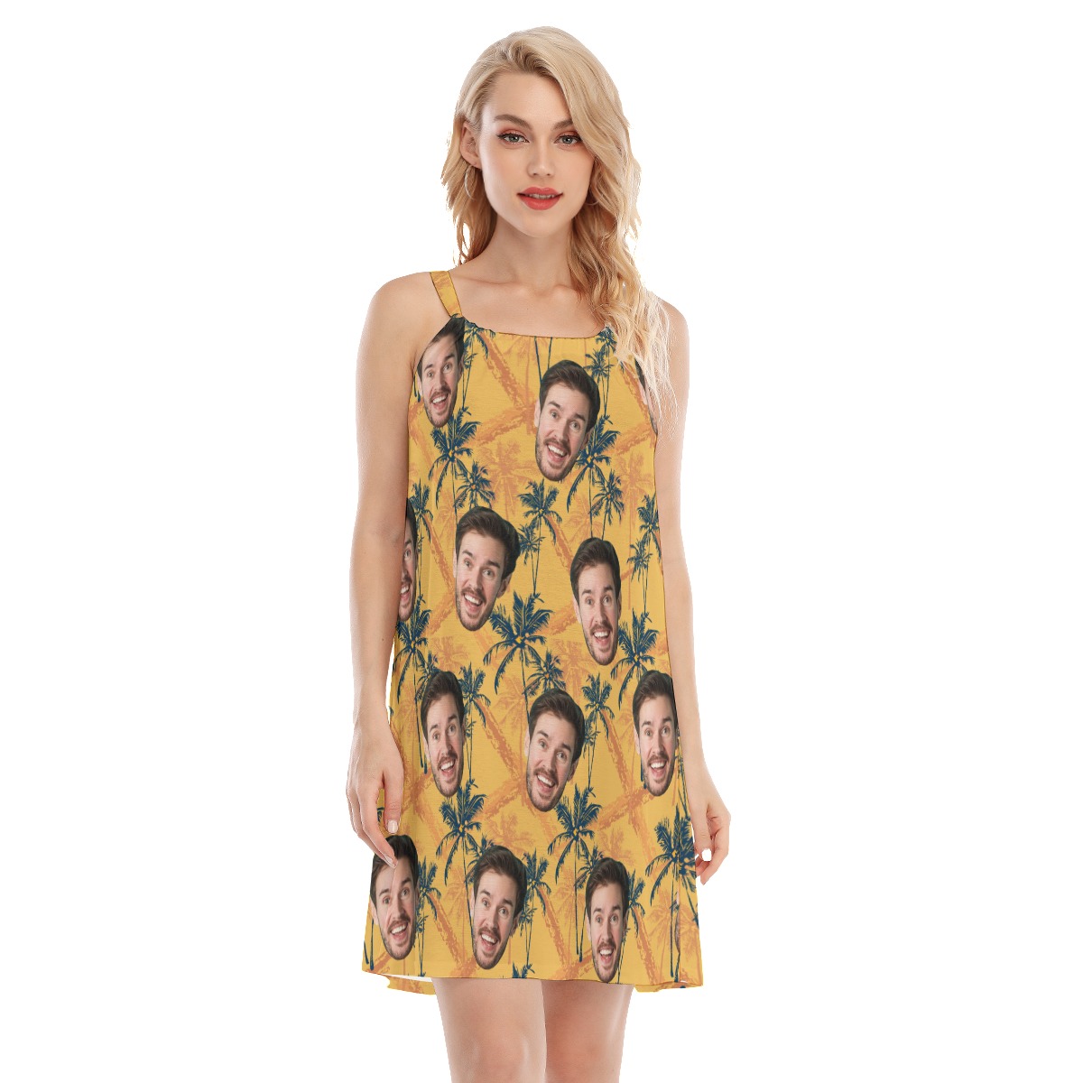 Tropical Palm Tree Yellow Hawaiian Dress With Custom Face - variant image 1