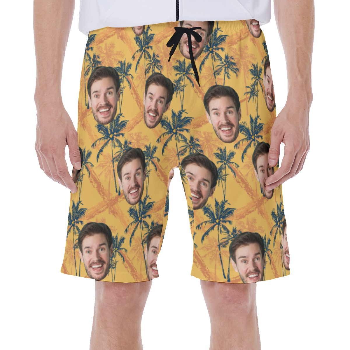 Tropical Palm Tree Custom Face Yellow Hawaiian Swim Trunks For Men - variant image 1
