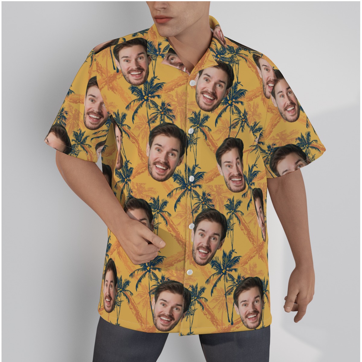 Custom Face Coconut Tree Yellow Hawaiian Shirt - variant image 1