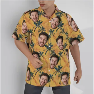 Custom Face Coconut Tree Yellow Hawaiian Shirt