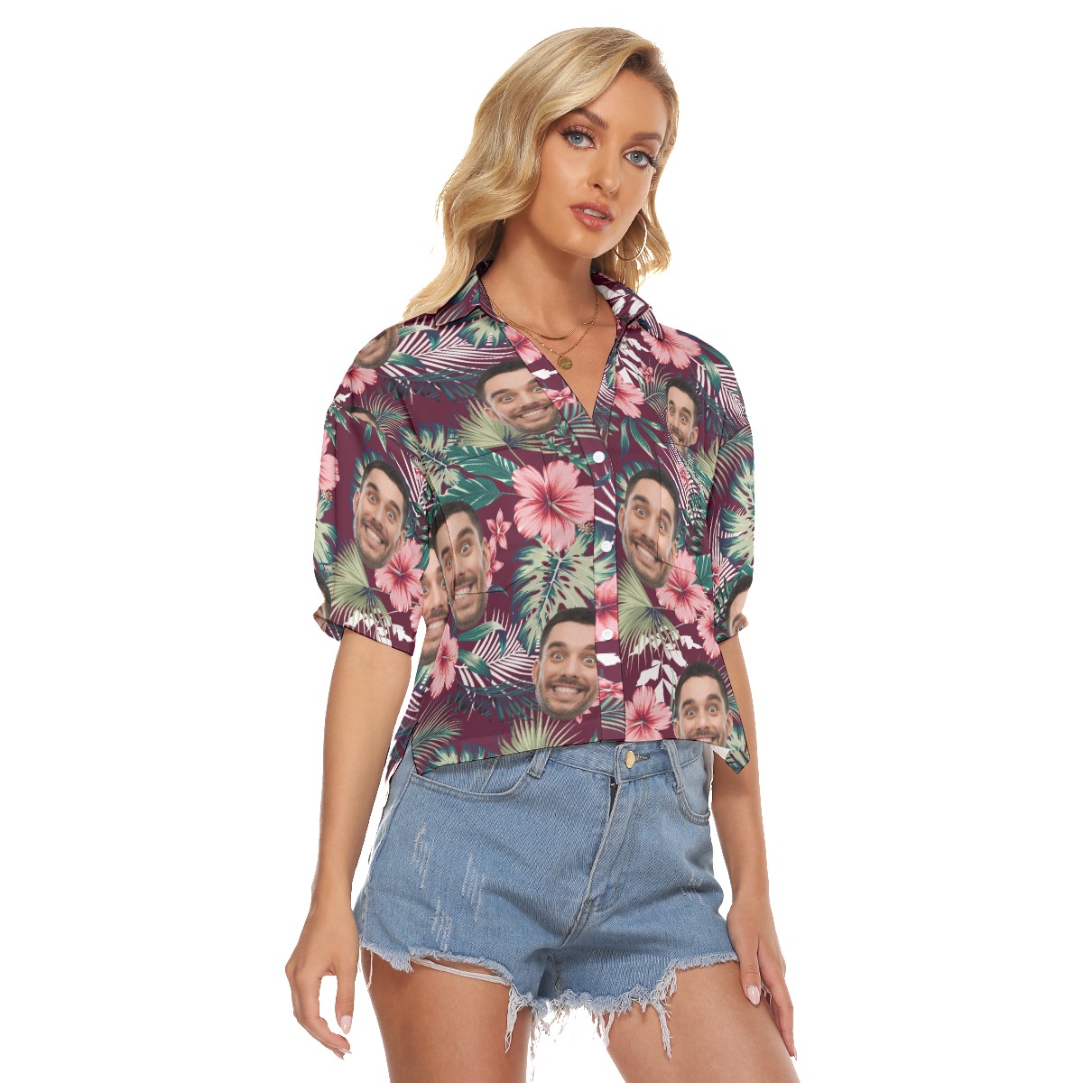 Women's Custom Face Cropped Hawaiian Shirt